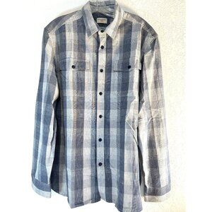 Dockers Mens Dress Shirt Long Sleeves Blue/Gray Plaid Spread Collar Size Large